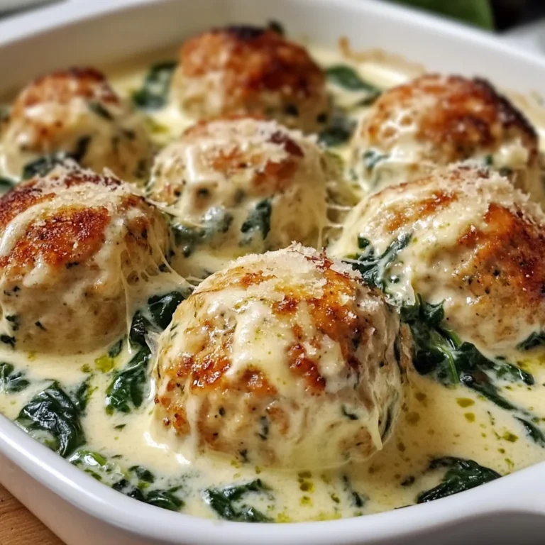 Baked Chicken Ricotta Meatballs with Spinach Alfredo Sauce