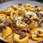 Cheesesteak Tortellini in Creamy Provolone Sauce