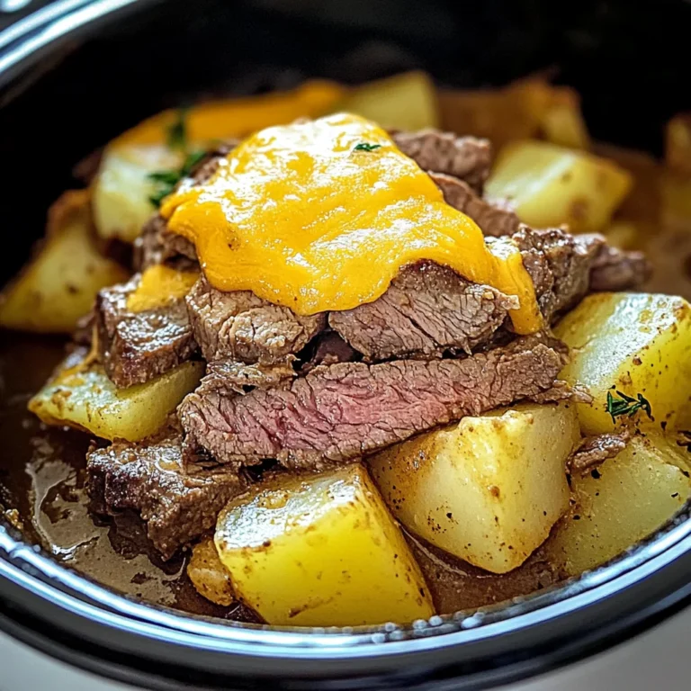 Slow Cooker Steak and Cheddar Potato Casserole