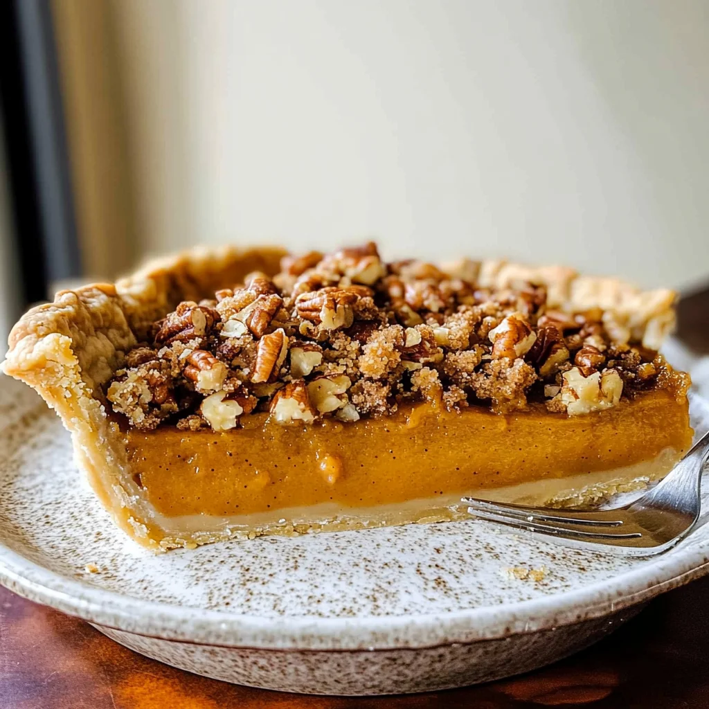 Bourbon Pumpkin Pie with a Salted Brown Butter Pecan Streusel