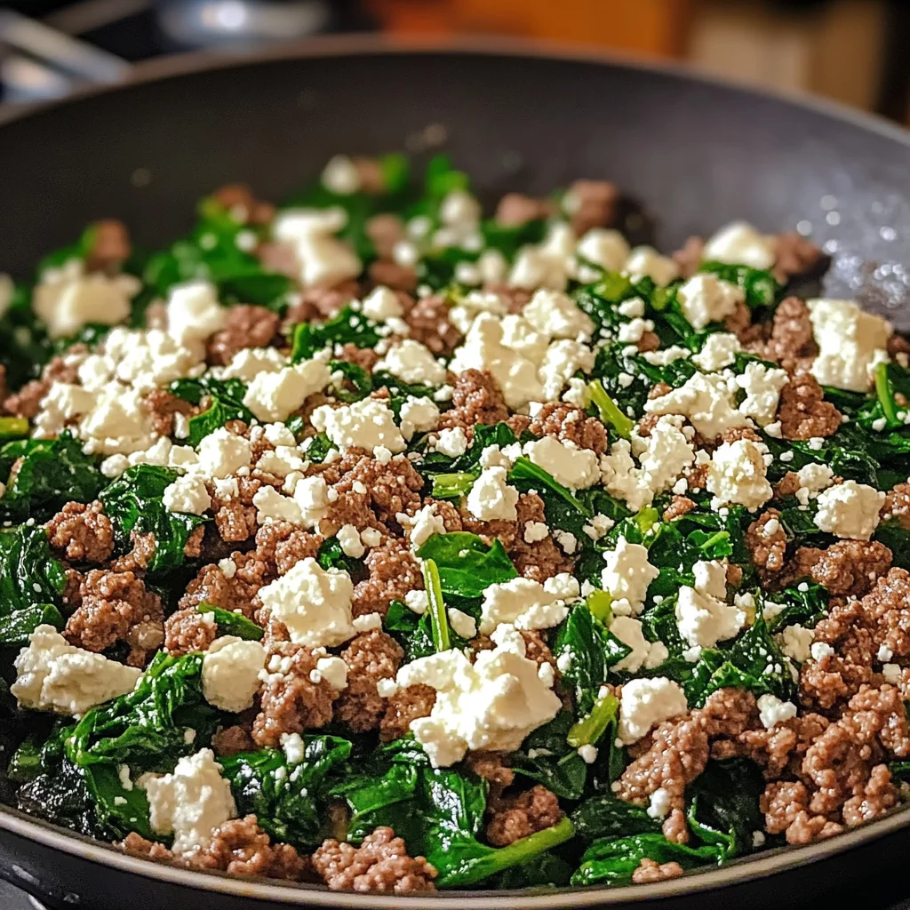 Ground Beef and Spinach Skillet with Feta
