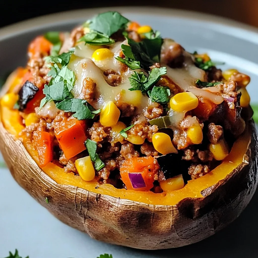 Ground Turkey Stuffed Sweet Potato