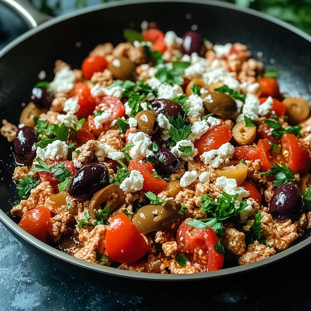 Mediterranean Keto Ground Chicken Skillet with Olives and Feta