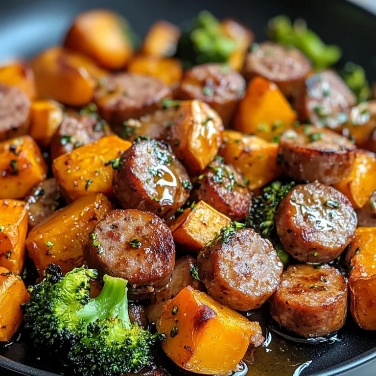 Sheet Pan Sausage and Sweet Potatoes with Honey Garlic Sauce