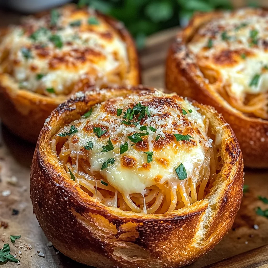 Spaghetti Garlic Bread Bowls