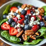 Berry Spinach Salad with Pecans, Feta, and Balsamic Glaze