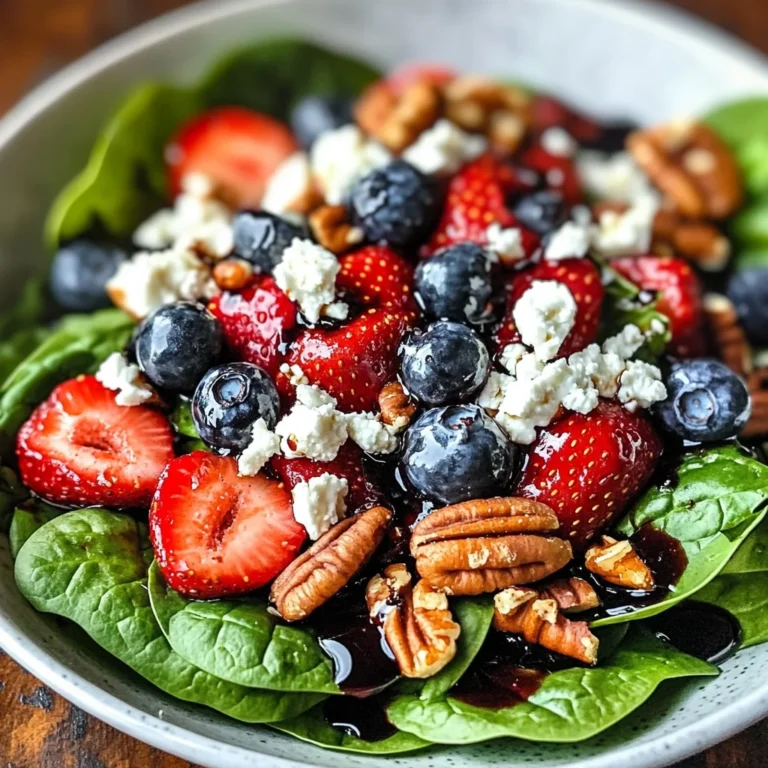 Berry Spinach Salad with Pecans, Feta, and Balsamic Glaze