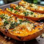 Garlic Parmesan Sweet Potato Wedges