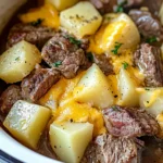 Slow Cooker Steak and Cheddar Potato Casserole