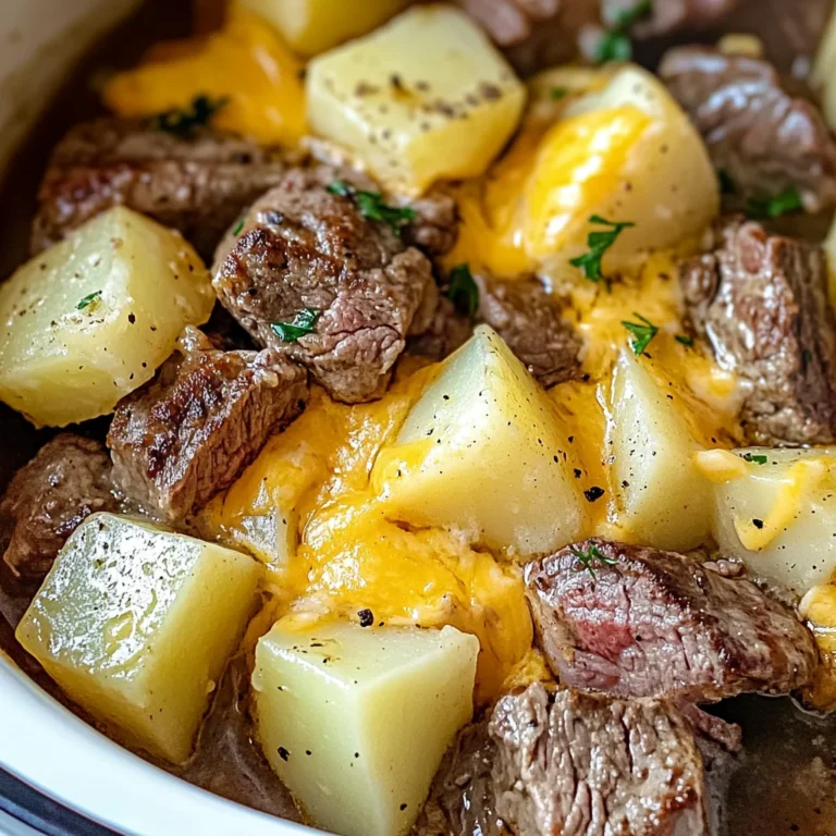 Slow Cooker Steak and Cheddar Potato Casserole