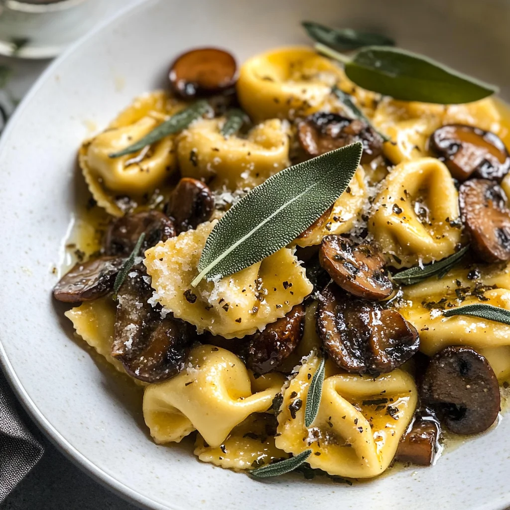 Cheese Tortellini with Butter, Mushrooms, and Crispy Sage