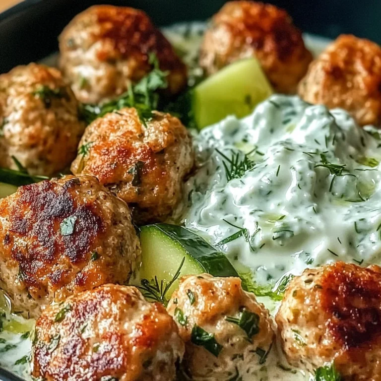 Juicy Greek Chicken Meatballs with Tzatziki