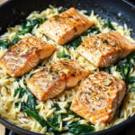 One Skillet Salmon with Lemon Orzo