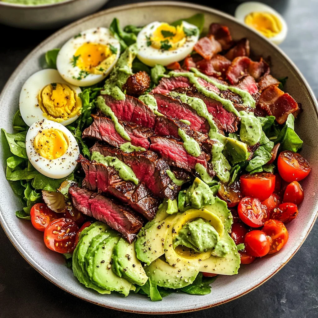 Steak Cobb Salad with Creamy Avocado Dressing {Whole30, Keto}